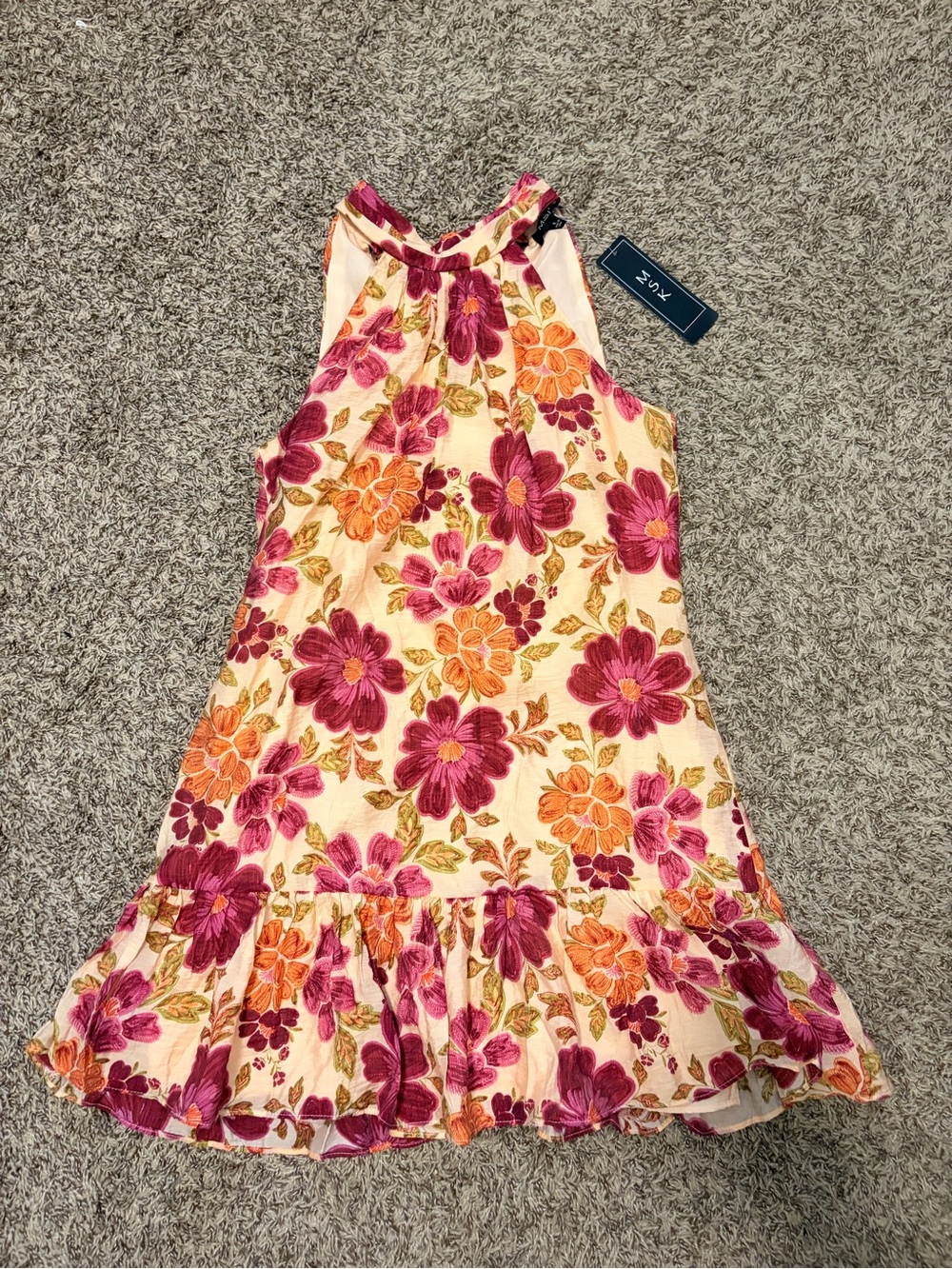 MSK Cream Halter Dress with Pink and Orange Floral Print